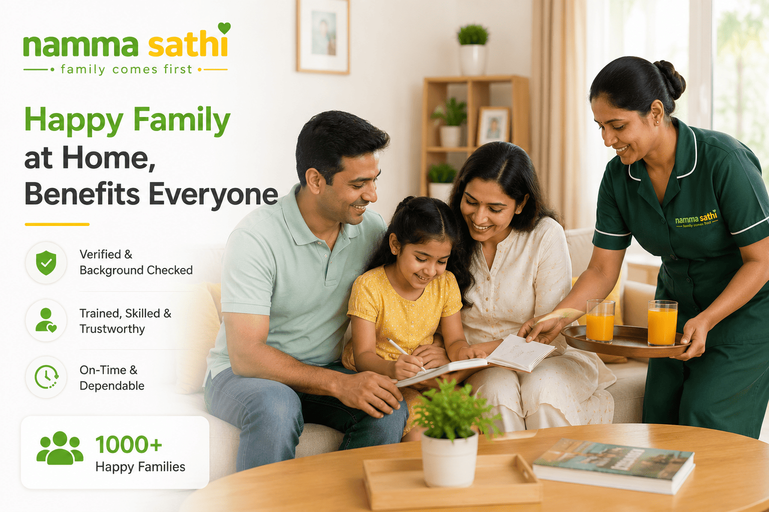 Happy family at home benefiting from domestic help services